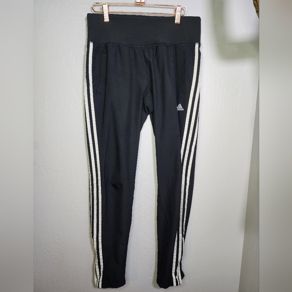 Adidas Black Three White Stripes Track Pants Size Small - Picture 1 of 7